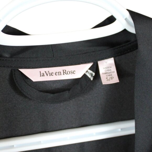 La Vie en Rose Luxury Lace Detail Satin Kimono Small Black White 3/4 Sleeve SW48 - Picture 7 of 7